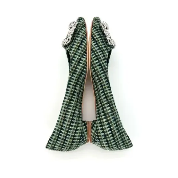 NIB Manolo Blahnik Hangisi Flat Wool Crystal Embellished Pointed Toe Shoes 37 - Picture 6 of 12